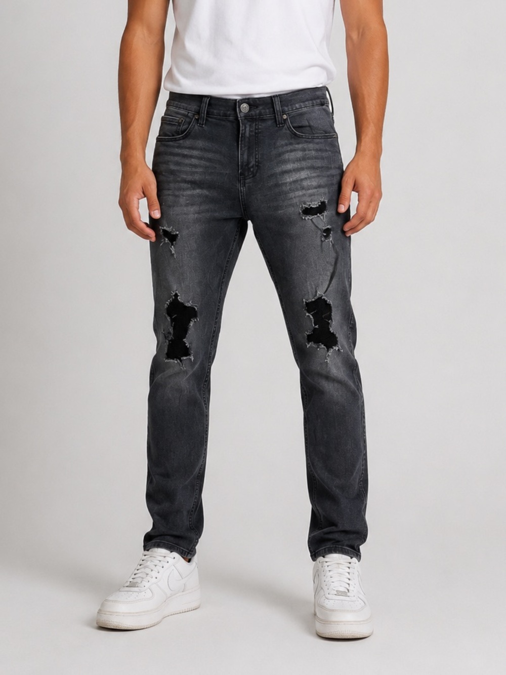 Hollister Advanced Stretch Charcoal Taper Jeans 32x30 Distressed Denim Pants Men